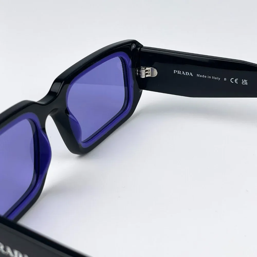 Prada PR06YS 02Z01O Sunglasses Black Blue Rectangle Unisex